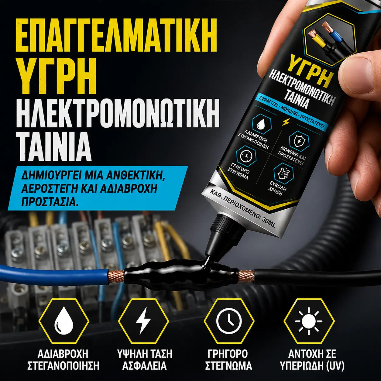 ⚡🔥💧【Αγοράστε 1 και πάρτε 1 δωρεάν】 Αδιάβροχη μονωτική ταινία – υγρή, εύκαμπτη, προστατευτική – για επισκευές καλωδίων και ηλεκτρονικών συσκευών! 🔧