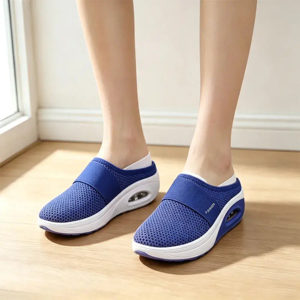 Buty damskie na płaskim obcasie - cholewka z oddychającej siateczki z amortyzacją, pogrubiona ortopedyczna podeszwa, odpowiednie do chodzenia i pieszych wędrówek.