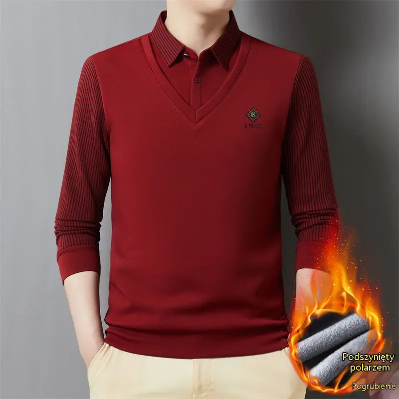 👔🔥【M-4XL】Νέα ανδρική χειμερινή μπλούζα πόλο για άνδρες μέσης ηλικίας – σε μεγάλα μεγέθη, με γιακά και επένδυση fleece.