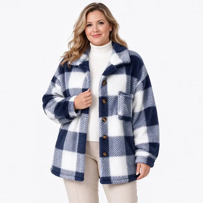 🧥【S-5XL】Damski pluszowy płaszcz w kratę, gruby materiał ze sztucznego futra, luźny krój, ciepła kurtka jesienno-zimowa🥰