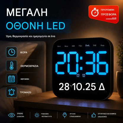 🕰️ Ψηφιακό Ρολόι Σπιτιού/Γραφείου: Ήπιο ξύπνημα, πείτε αντίο στα ενοχλητικά ξυπνητήρια! Ρυθμιζόμενη φωτεινότητα, αθόρυβη λειτουργία τη νύχτα.