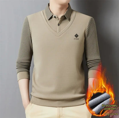 👔🔥【M-4XL】Νέα ανδρική χειμερινή μπλούζα πόλο για άνδρες μέσης ηλικίας – σε μεγάλα μεγέθη, με γιακά και επένδυση fleece.