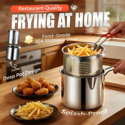 Rozsdamentes acél mini fritőz sütőkosárral – Kompakt, olajtakarékos és nem fröccsen!