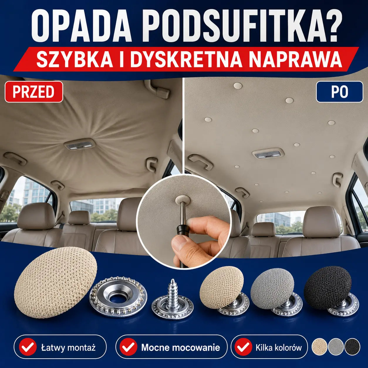 1 zestaw 30 sztuk - 89zł🔥Pokrycie dachu samochodu odpada. Zamocuj podstawę gwoździami. Modyfikacja i renowacja wnętrza samochodu bez demontażu.