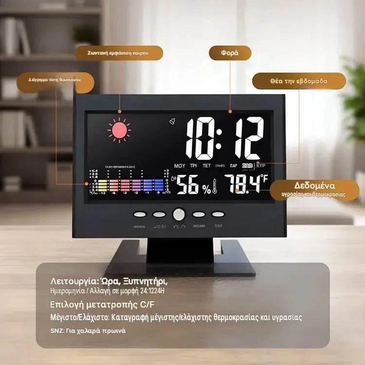 🔥Ψηφιακό επιτραπέζιο ξυπνητήρι LED με οθόνη θερμοκρασίας και υγρασίας και πρόγνωση καιρού