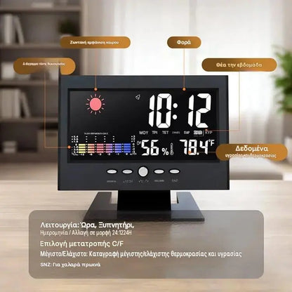 🔥Ψηφιακό επιτραπέζιο ξυπνητήρι LED με οθόνη θερμοκρασίας και υγρασίας και πρόγνωση καιρού