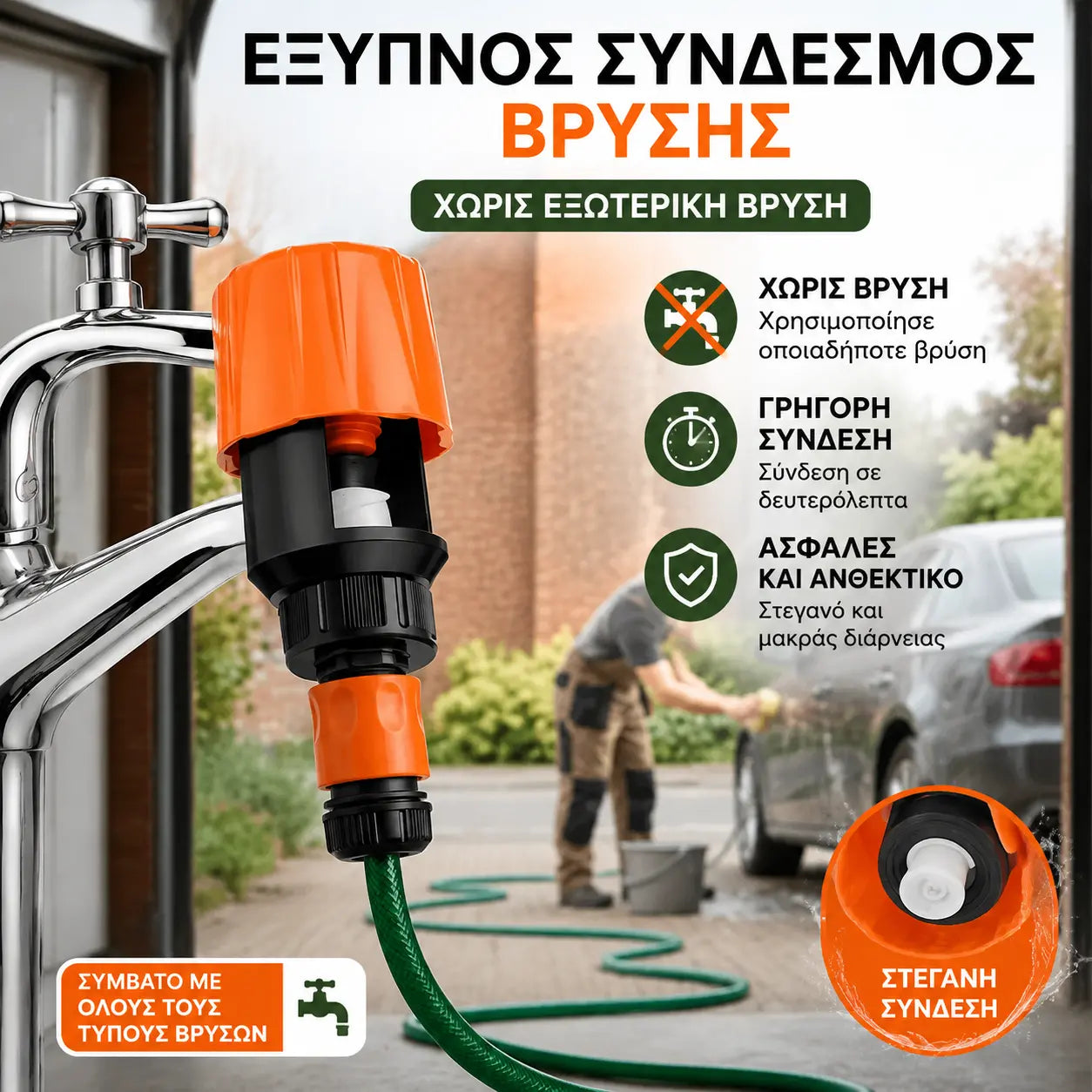 💧 Προσαρμογέας βρύσης και λάστιχου κήπου γενικής χρήσης | Μετατρέπει οποιαδήποτε βρύση σε σύνδεση λάστιχου σε δευτερόλεπτα