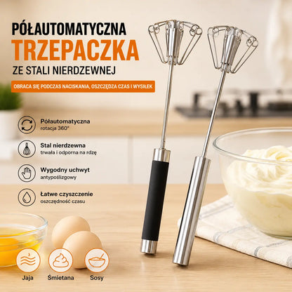 🎁🥚2 sztuki za jedyne 99 zł!🍳✨Półautomatyczny, obrotowy mikser do jajek ze stali nierdzewnej, ręczny mikser do jajek, śmietany, sosu i ciasta w kuchni domowej.