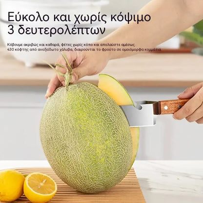 🔥Αγοράστε 1, πάρτε 1 δωρεάν 🍉Πολυλειτουργικός κόφτης καρπουζιού από ανοξείδωτο ατσάλι — τριγωνικός σχεδιασμός με λειτουργία ανοίγματος καπακιού μπουκαλιού✂️