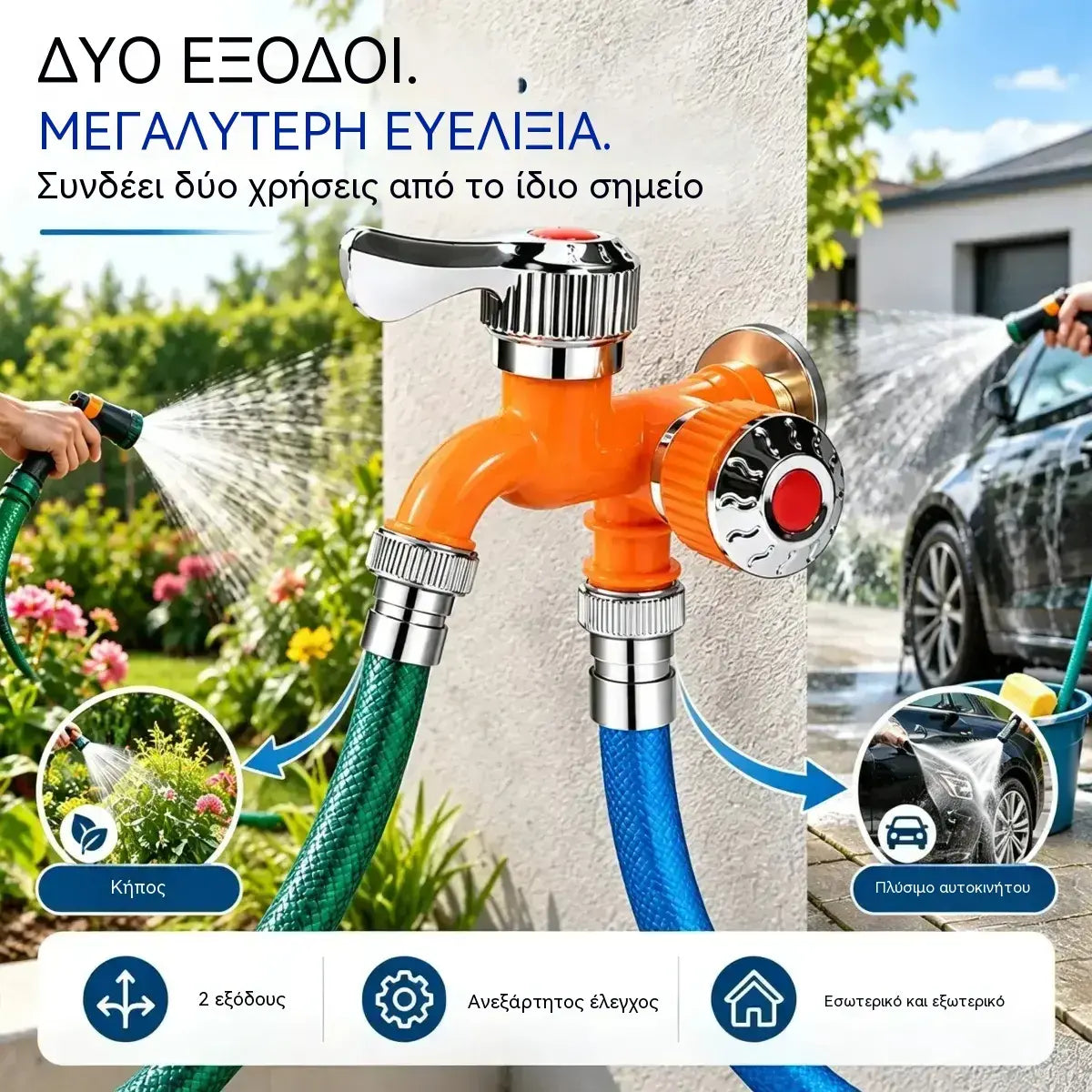 🚰🔧 Προσαρμογέας Βρύσης 2 σε 1 | Διακλαδωτής Νερού Διπλής Εξόδου με Ανεξάρτητο Έλεγχο, Προστασία από Πιτσιλιές και Αντοχή στο Ψύχος