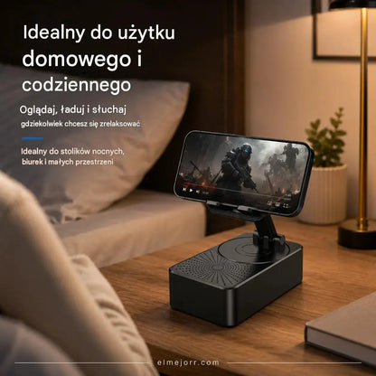 🔥 3 w 1: głośnik Bluetooth + ładowarka + stojak 360° na telefon komórkowy 📱🔊⚡