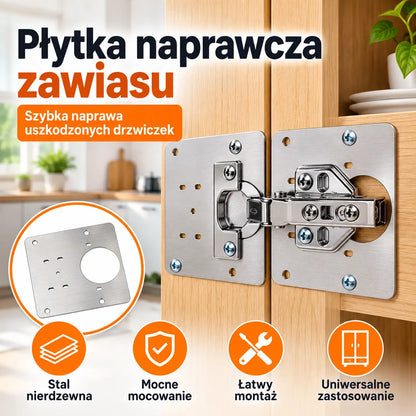 1 zestaw 89zł 🚪 Zestaw 10 sztuk (wkręty w komplecie) – płytka naprawcza ze stali nierdzewnej (zawiasy nie wchodzą w skład zestawu)