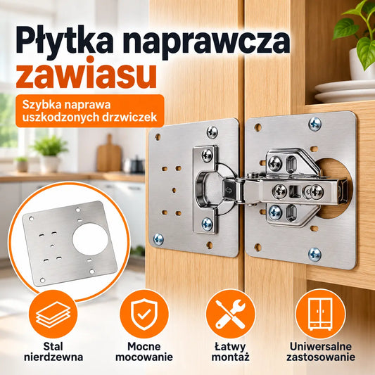 1 zestaw 89zł 🚪 Zestaw 10 sztuk (wkręty w komplecie) – płytka naprawcza ze stali nierdzewnej (zawiasy nie wchodzą w skład zestawu)
