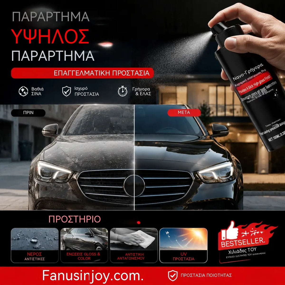 🚗 🏆 Σπρέι περιποίησης αυτοκινήτου υψηλής στιλπνότητας γρήγορης δράσης – Άμεση λάμψη και προστασία – Υδρόφοβο, χωρίς ραβδώσεις – ιδανικό για βαφή, γυαλί ή πλαστικό ✨🧼💦