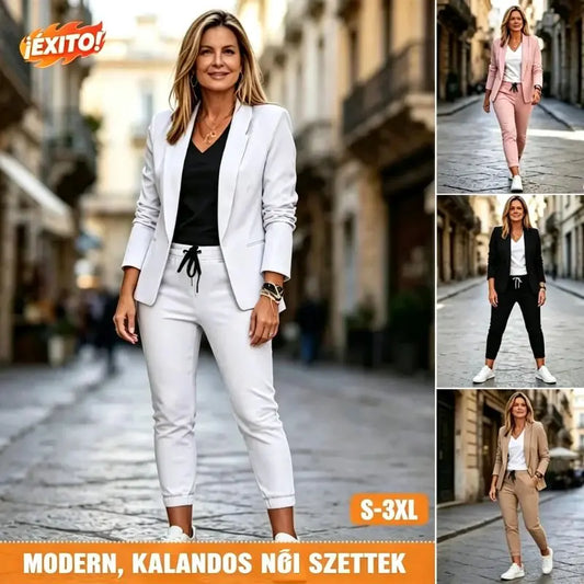 1 σετ €33💎【Έκπτωση 50%】Γυναικείο σετ σακάκι και παντελόνι, σε στενή γραμμή, από μαλακό ύφασμα (40–100 kg)