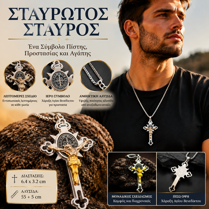 【25 ευρώ】Σταυρός σε στυλ vintage – Ανθεκτικό στο θαμπώμα μενταγιόν Αγίου Βενέδικτου με ρυθμιζόμενη αλυσίδα