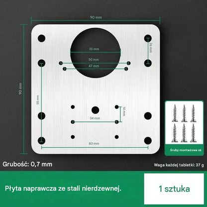 1 zestaw 89zł 🚪 Zestaw 10 sztuk (wkręty w komplecie) – płytka naprawcza ze stali nierdzewnej (zawiasy nie wchodzą w skład zestawu)