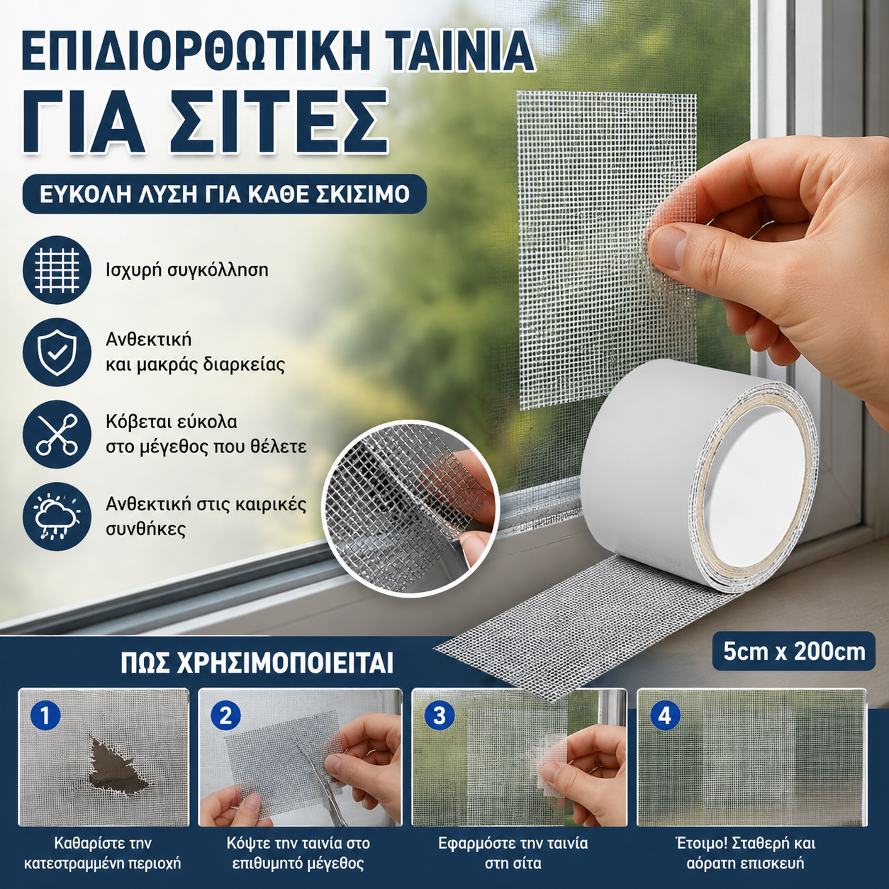【5 τεμάχια για 28 ευρώ】👍✅Επισκευή τρύπας κουνουπιέρας - Επισκευή κουνουπιέρας πόρτας αλουμινίου - Ταινία επισκευής κουνουπιέρας - Επισκευή τρύπας