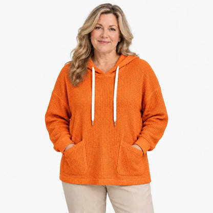 【S-5XL】Damowa bluza z kapturem na jesień i zimę – wafle, luźna, z długim rękawem, casualowa