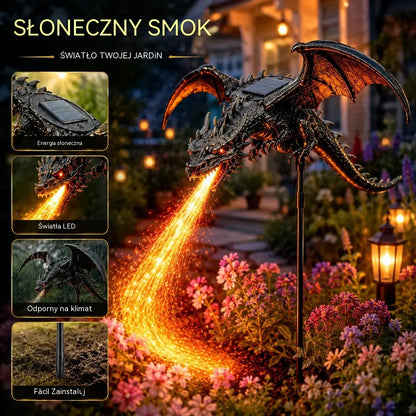 Nowość: Dekoracyjna lampa ogrodowa w kształcie ognistego smoka zasilana energią słoneczną.