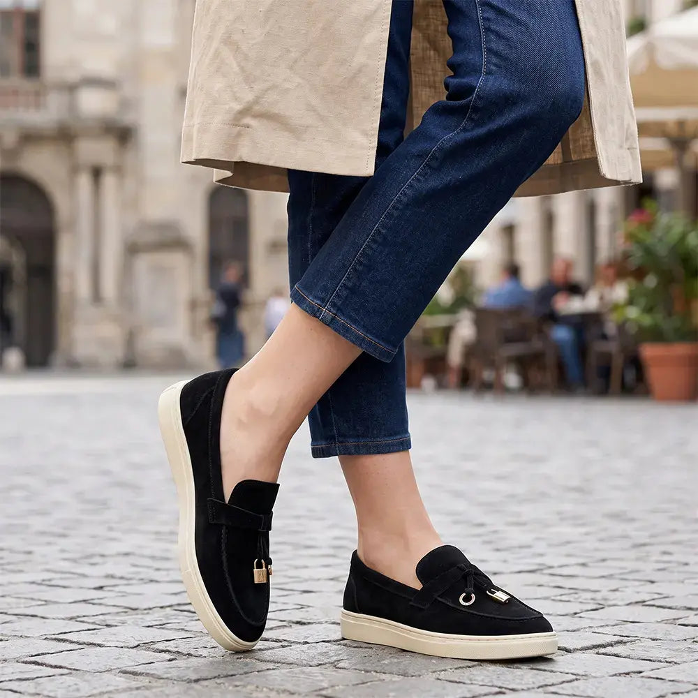 【35-43】Nowe mokasyny damskie wsuwane – zamszowe, z frędzlami, płaskie, retro, w stylu old money, wygodne