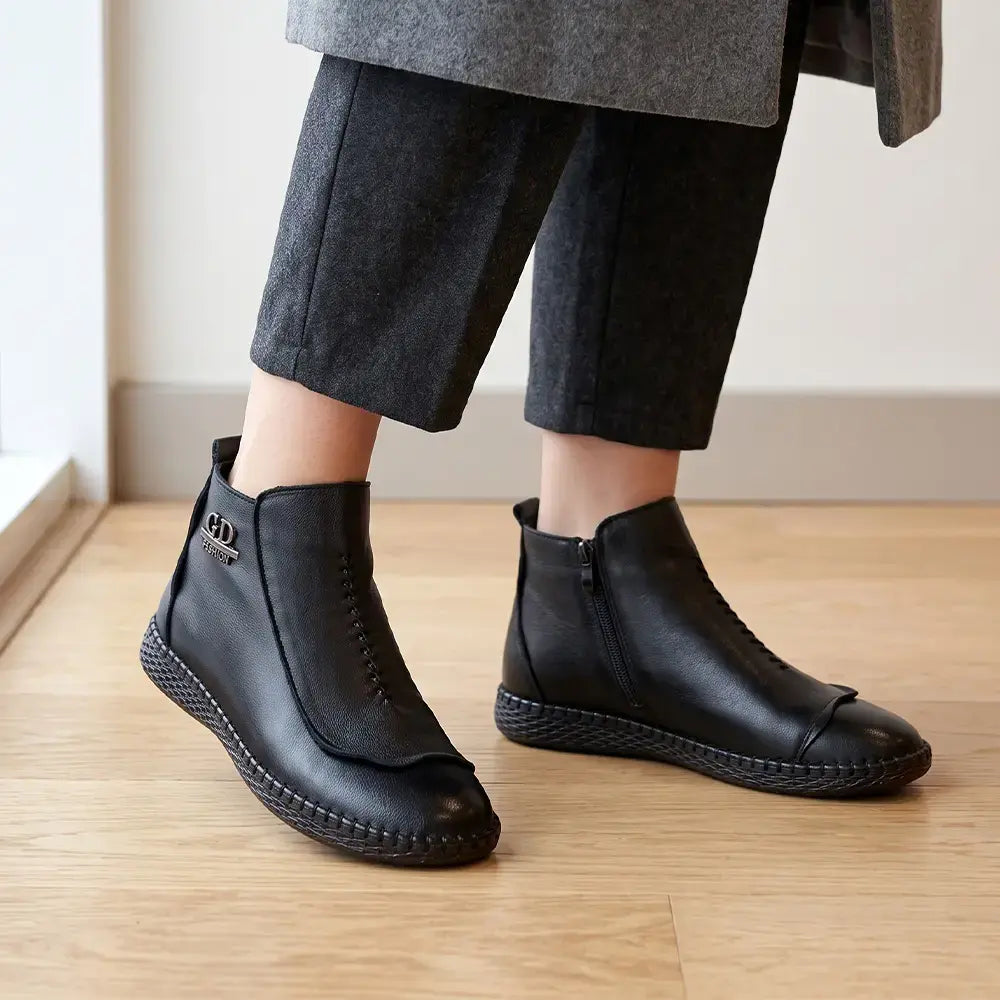 【35-40】Damskie botki w stylu retro – ocieplane, wodoodporne, ze skóry, na miękkiej podeszwie, antypoślizgowe, krótkie, dla mam