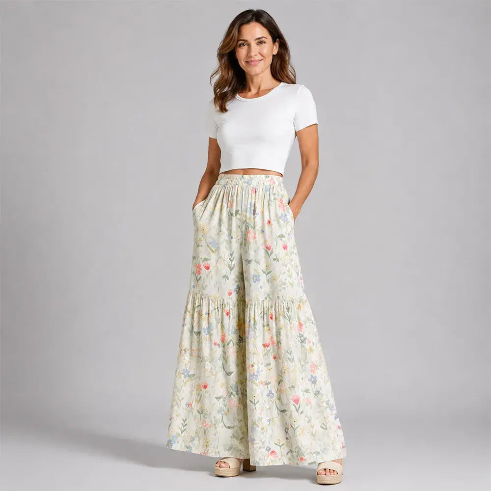 🌸✨【S-2XL】Γυναικείο παντελόνι με φαρδιά γραμμή και στάμπα, κατάλληλο για όλους τους σωματότυπους
