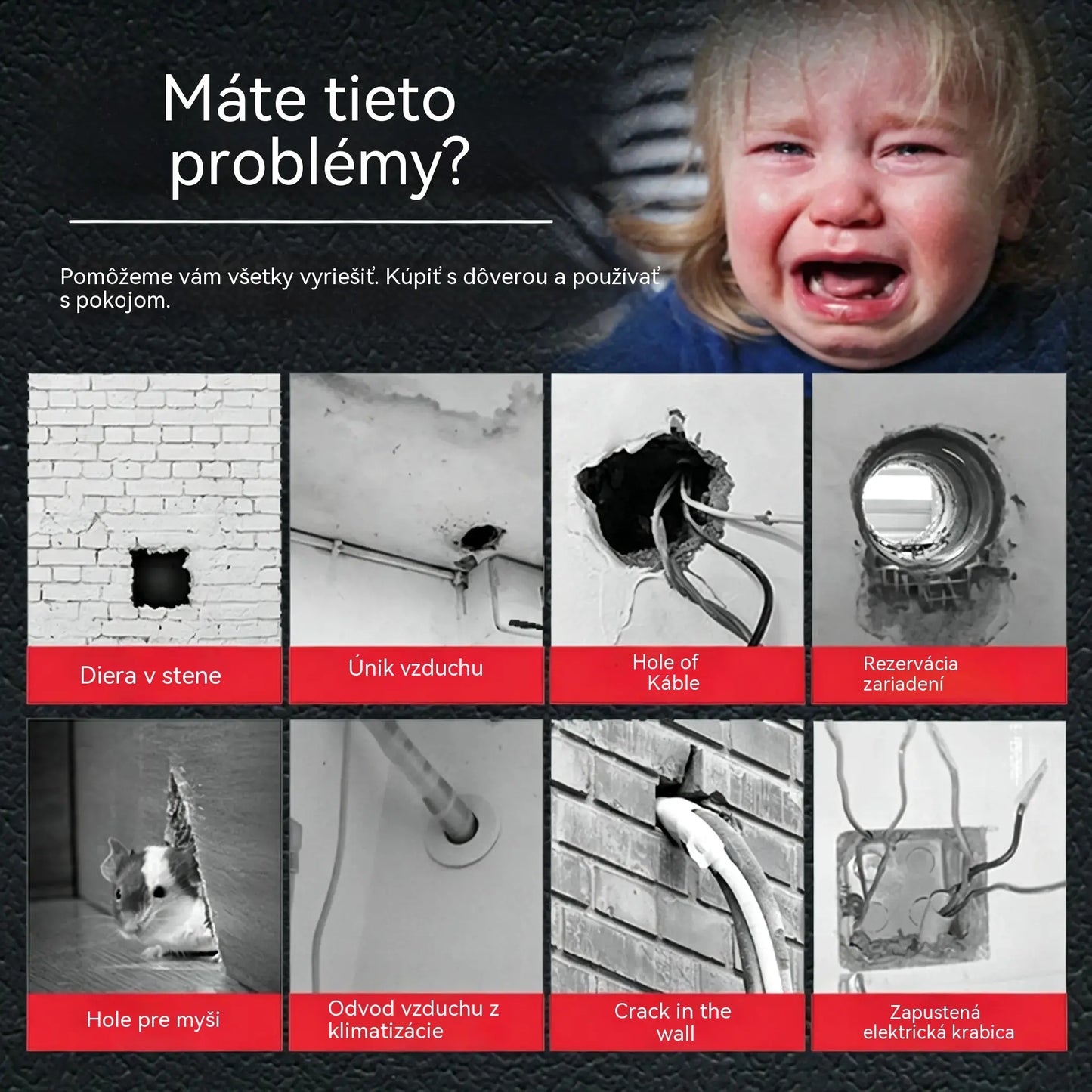 【10 kusov za 22 €】🔧 Biely vodeodolný tesniaci tmel – Opravuje otvory, steny a potrubia klimatizácie 💧🏠