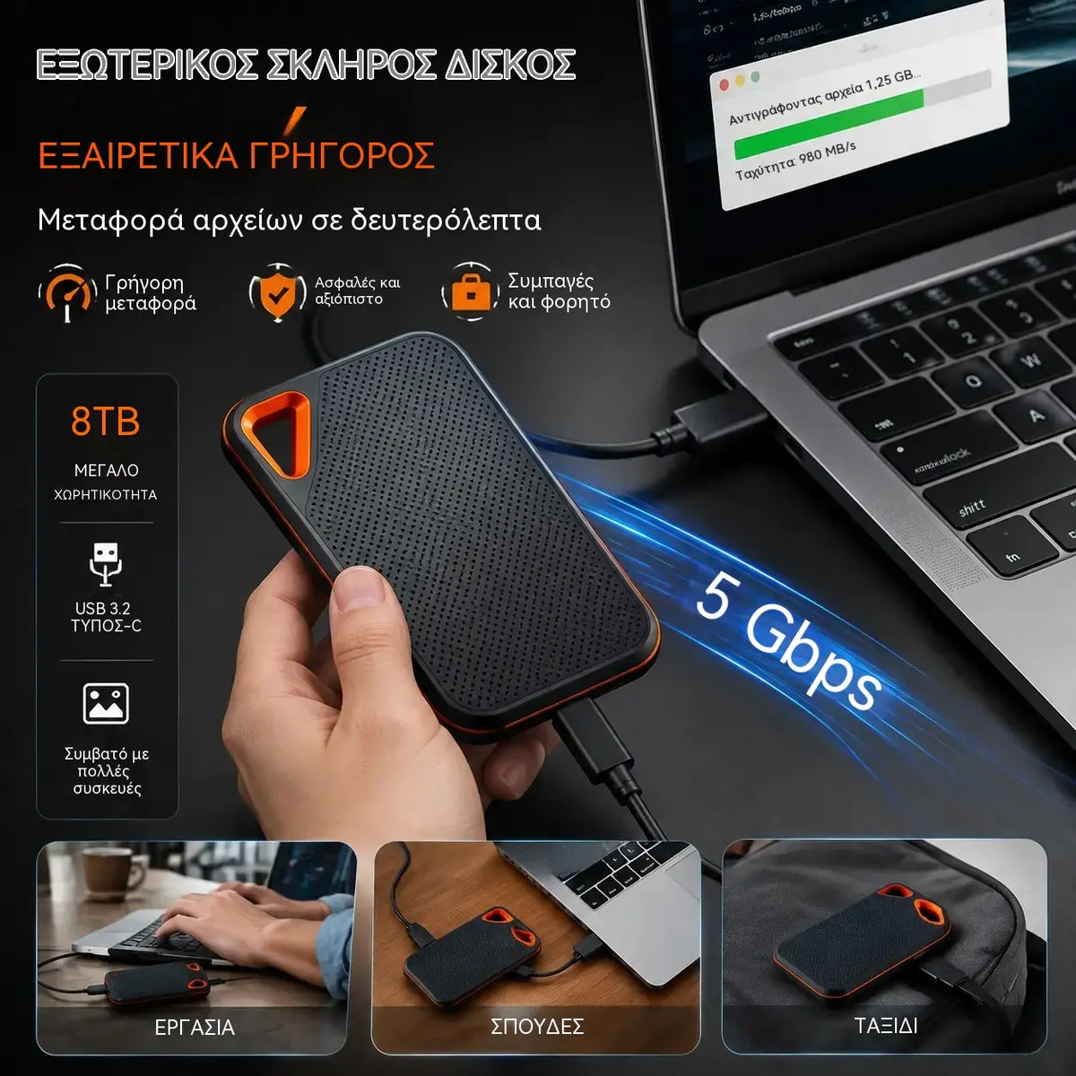 【Τελευταία μέρα 🔥Έκπτωση 50%】💥【8TB】 Φορητός σκληρός δίσκος υψηλής ταχύτητας και μεγάλης χωρητικότητας