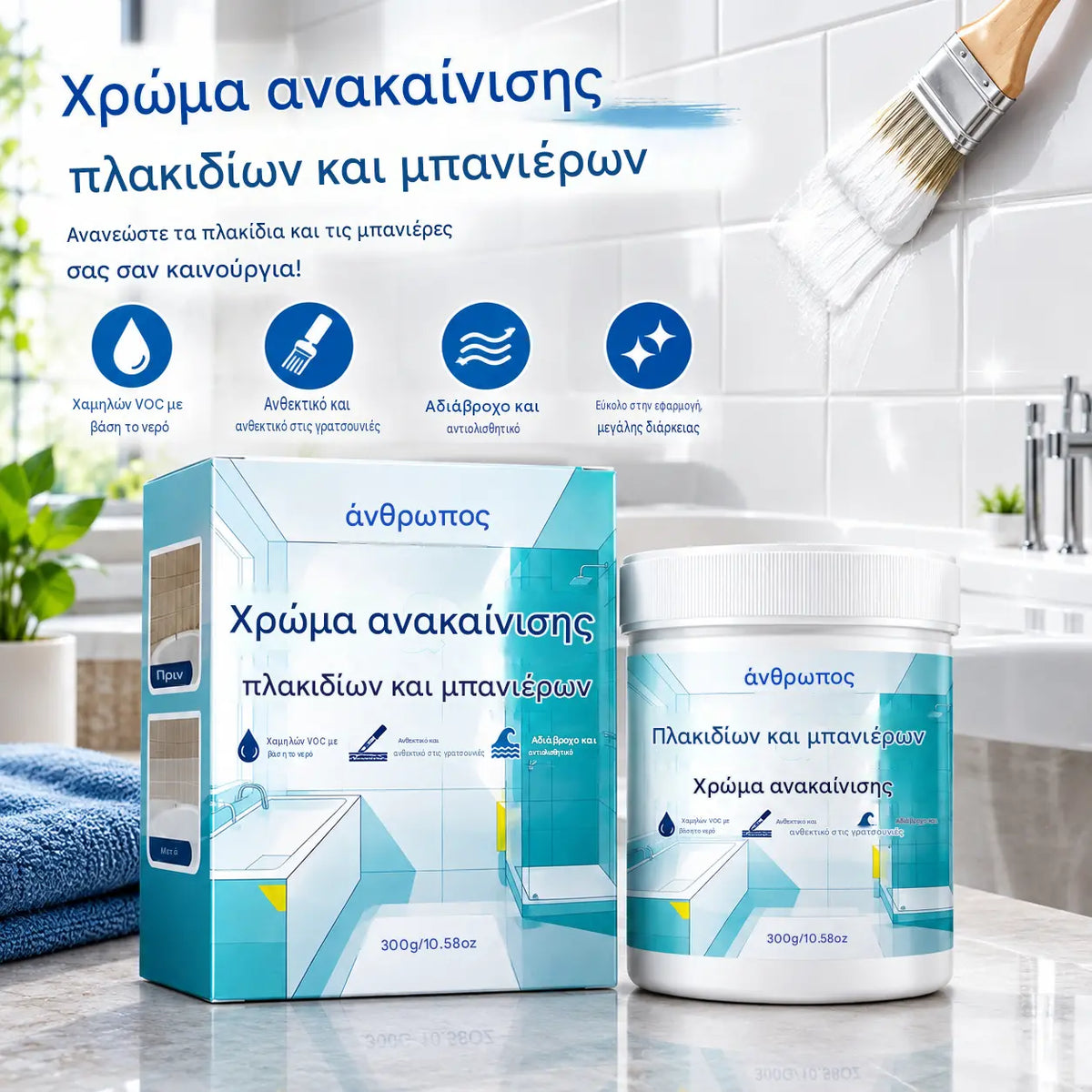 Κιτ βαφής φινιρίσματος πλακιδίων και μπανιέρων με βάση το νερό