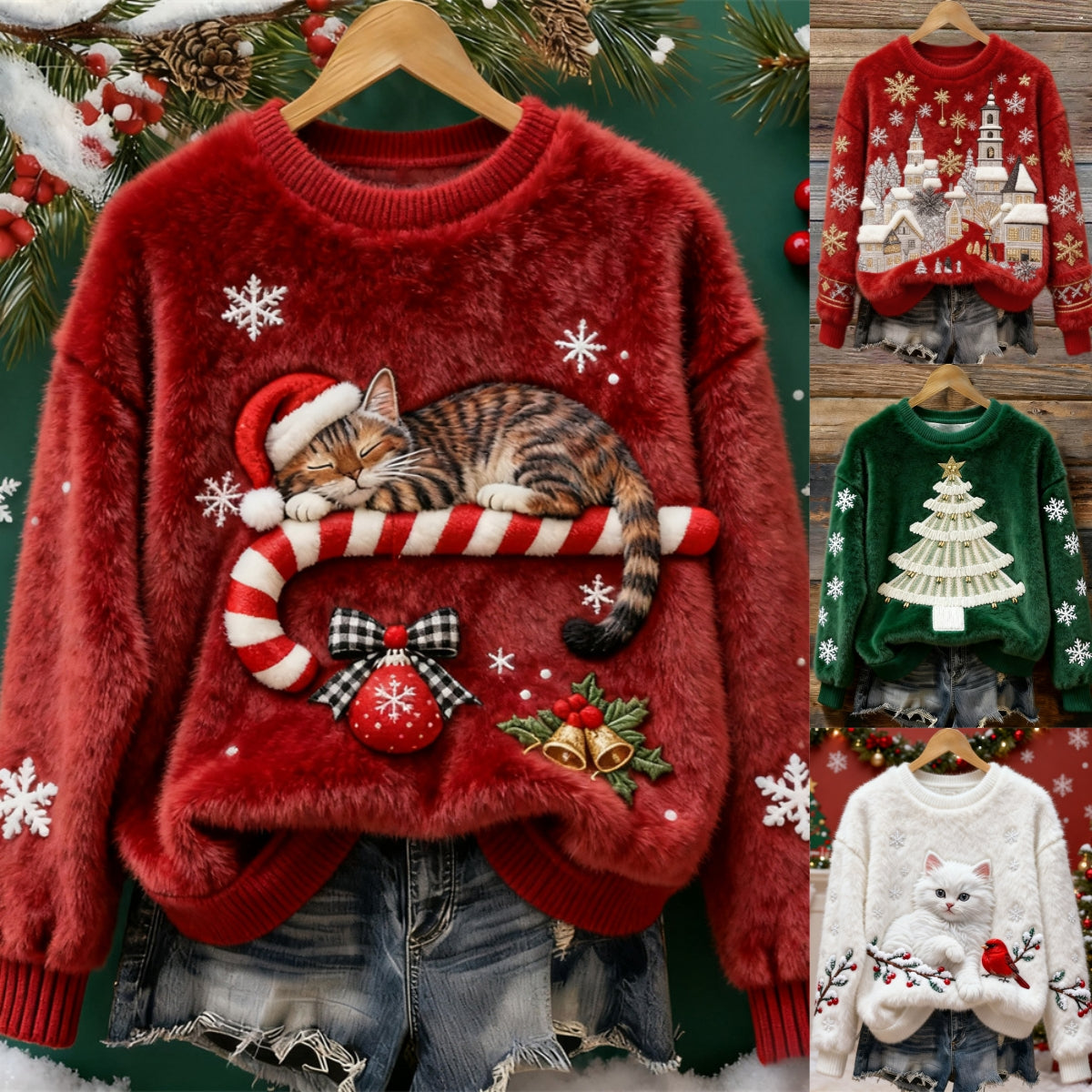 🎅【Božićno posebno izdanje】🎄【S-5XL】⛄Ženski božićni flanelasti džemper s lijepim uzorcima – topao, udoban i savršen za blagdansko razdoblje