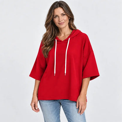 ✨【S-5XL】2026 Nowa jesienno-zimowa damska bluza z kapturem i rękawami 3/4 w jednolitym kolorze, swobodna