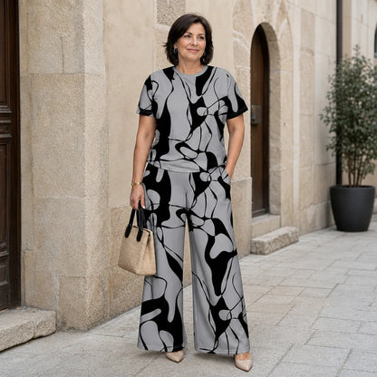 🛍️ Κομψό και Casual! Καλοκαιρινό σετ σε μεγάλα μεγέθη με μοντέρνο γεωμετρικό σχέδιο | S-5XL