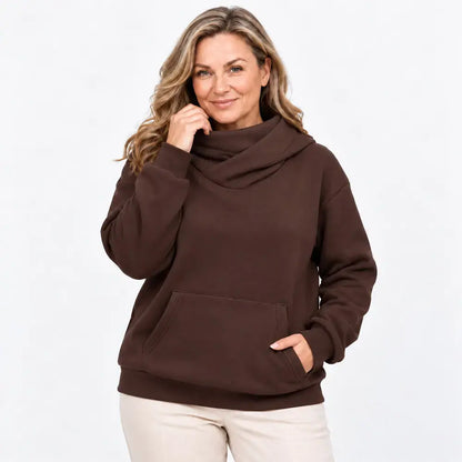【S-3XL】Damowa bluza z kapturem – luźna, z efektem kołnierza, z długim rękawem, polarowa, z kieszeniami, outdoorowa
