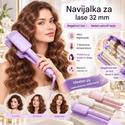 🔥1 kos 31€✨ 🌸 Kodralnik za lase (32 mm) – Veliki, mehki valovi, 4 nastavitve temperature in tehnologija negativnih ionov – Profesionalno oblikovanje pričeske kar doma 💇‍♀️