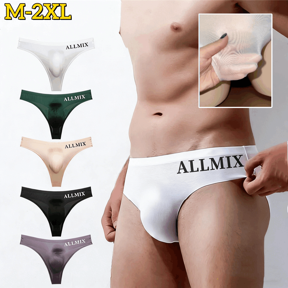 【5 sztuk】 【M-2XL】Nowe męskie bezszwowe majtki z niskim stanem z jedwabiu lodowego - 【50-90 kg】