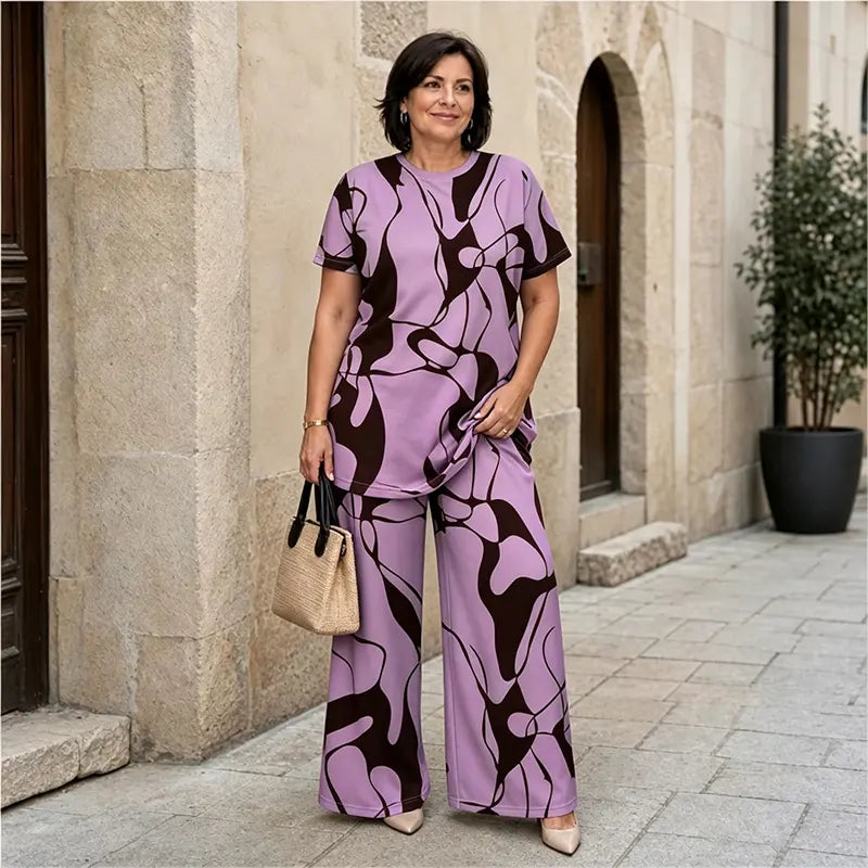 🛍️ Κομψό και Casual! Καλοκαιρινό σετ σε μεγάλα μεγέθη με μοντέρνο γεωμετρικό σχέδιο | S-5XL