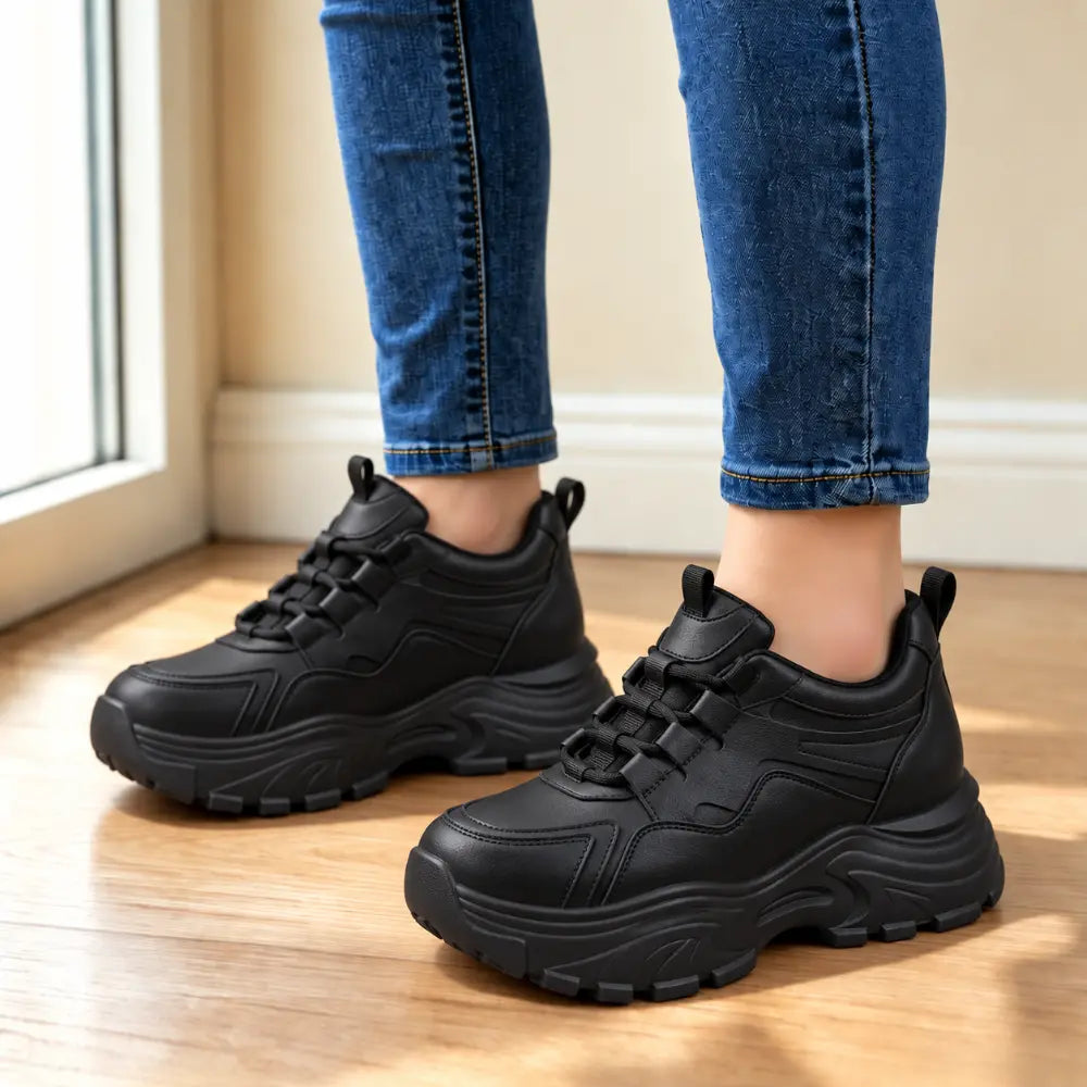 【35-40】Damskie buty na ukrytym podwyższeniu – białe sneakersy, na grubej podeszwie, casualowe, sportowe, idealne do chodzenia i podróży