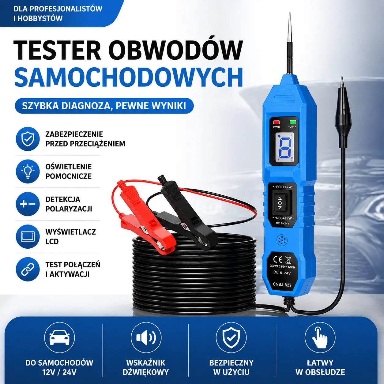 Wielofunkcyjny samochodowy tester ołówkowy z wyświetlaczem LCD, tester obwodów 3,5-36 V.