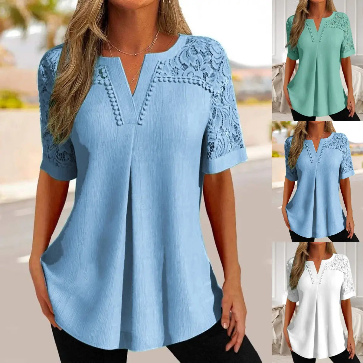 ✨Jeden kus 650 kc✨【S-6XL】🎉Nové dámské krajkové tričko s krátkým rukávem