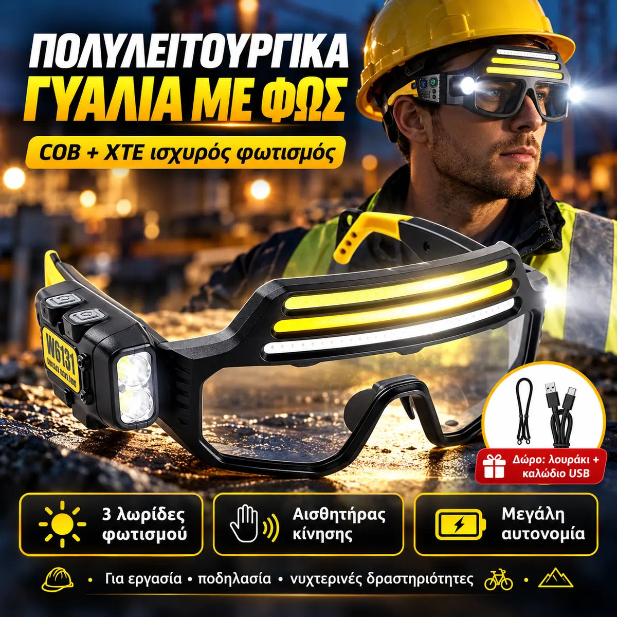 1 τεμάχιο 30 ευρώ 👓🔦Επαναφορτιζόμενος προστατευτικός προβολέας κεφαλής, κατάλληλος για διάφορες χρήσεις.