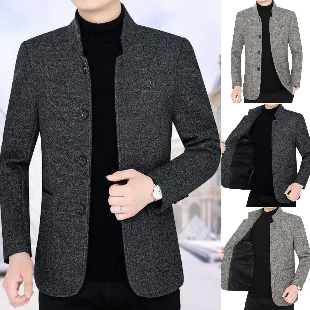⛄️🤗【M–4XL】🔥 Νέο μπουφάν με γιακά – χοντρό ανδρικό μάλλινο πουλόβερ με βελουτέ επένδυση – Φθινόπωρο/Χειμώνας