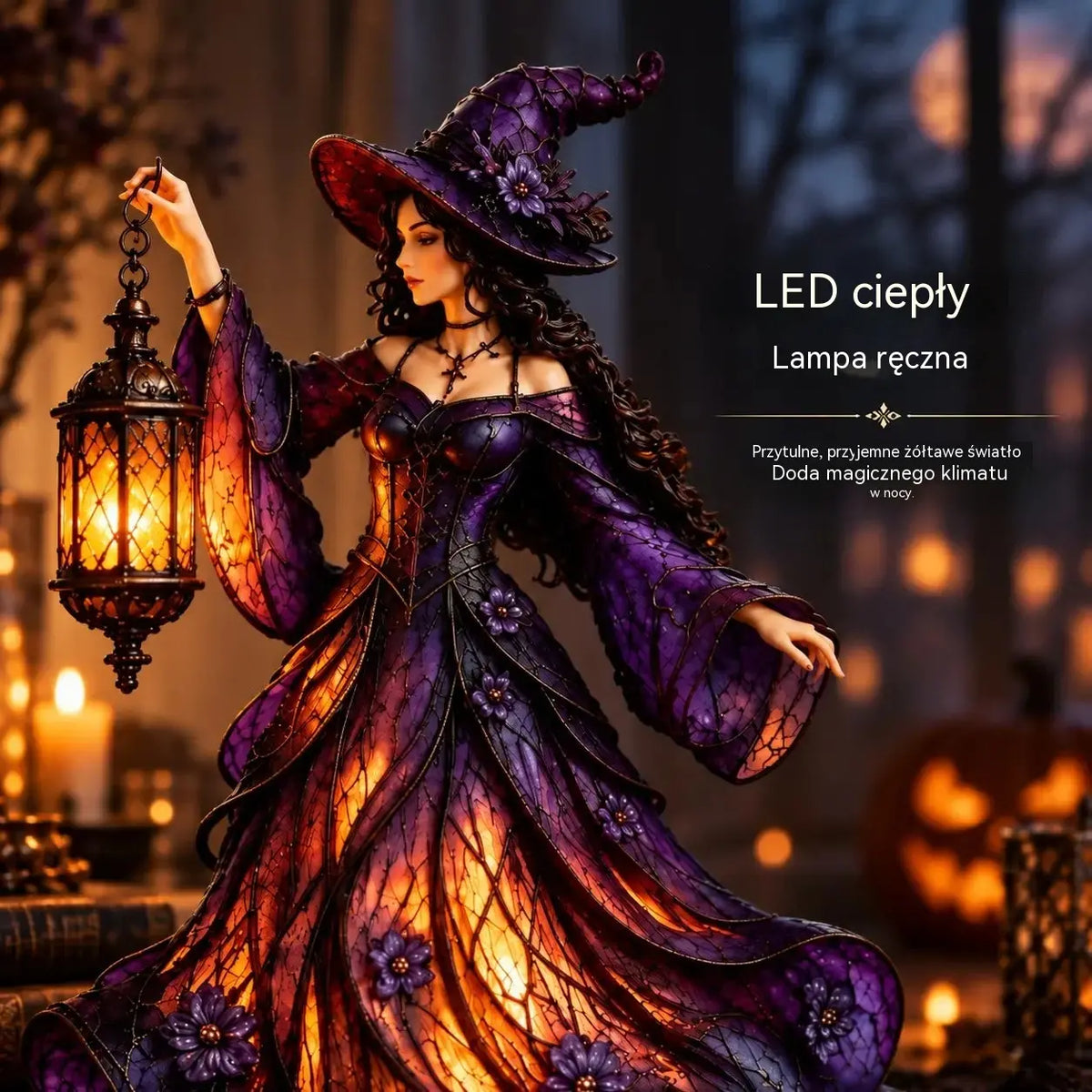 🧙‍♀️ Gotycka figurka czarownicy na Halloween z latarką LED 🧙‍♀️
