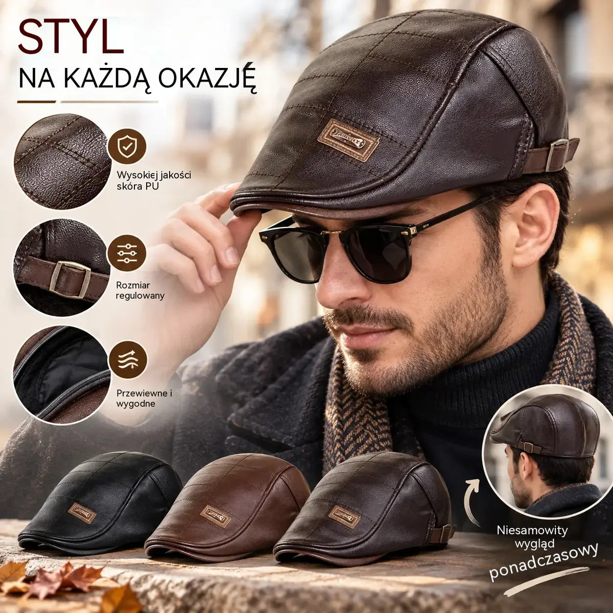 🧢🔥 Beret z naturalnej skóry w stylu vintage – najwyższa jakość i ponadczasowy design ✨