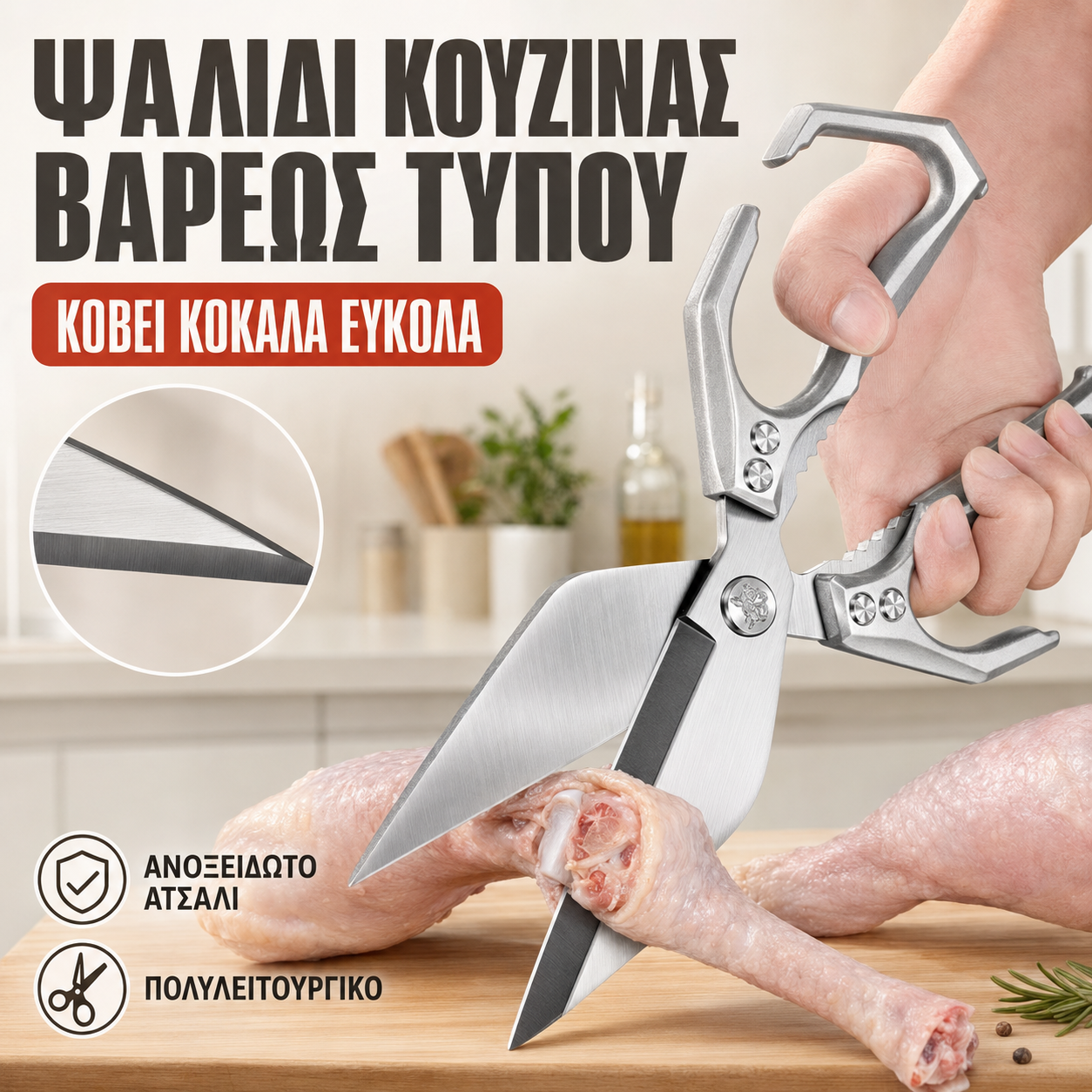 🔥1 τεμάχιο 28 ευρώ✂️🔥 Πολυλειτουργικό ψαλίδι κουζίνας βαρέως τύπου – Κόβει εύκολα όλα τα είδη τροφίμων 🍗