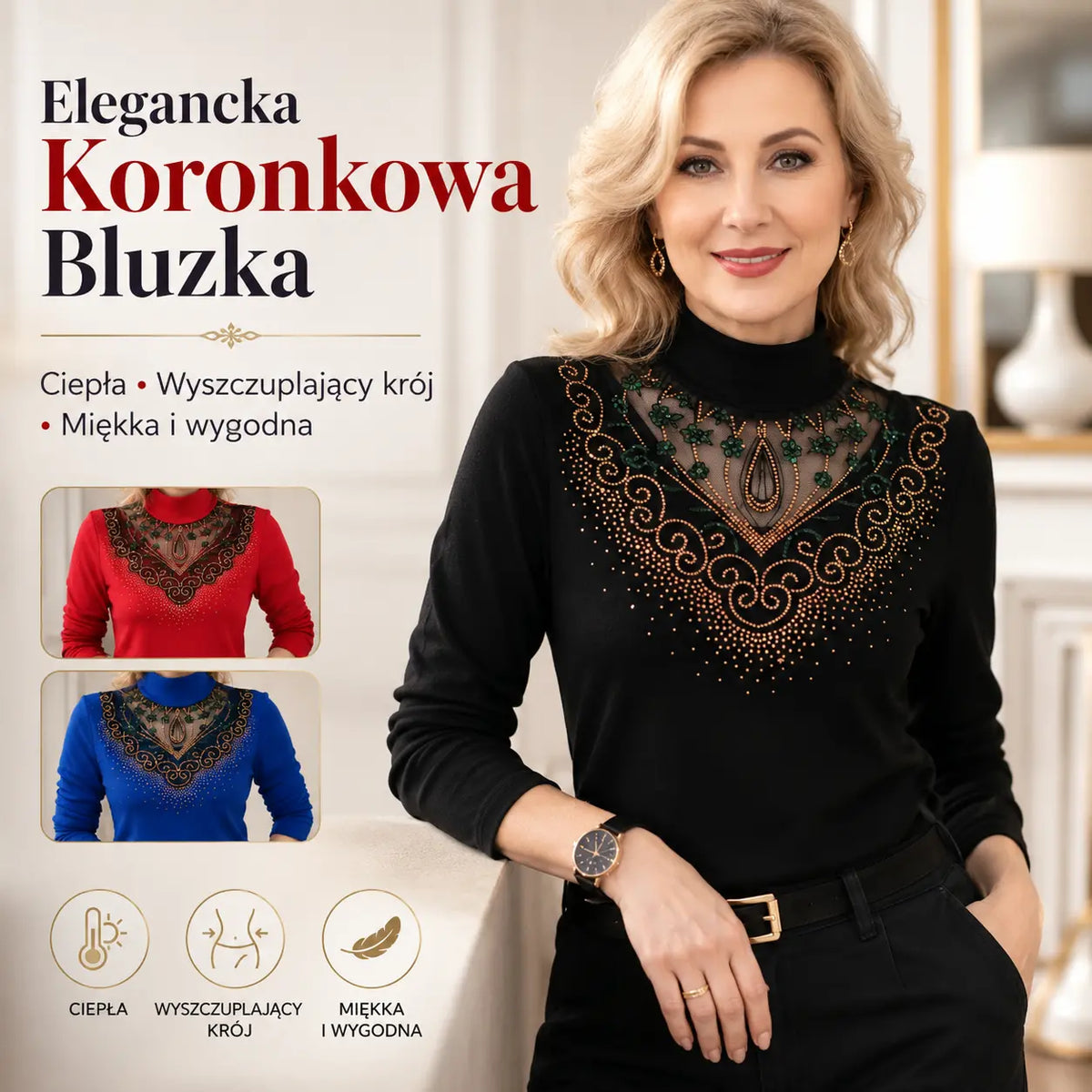 1 za 109 zł.[XL-6XL]❄️🔥Elegancka Bluzka z Ociepleniem i Koronką – Ciepło, Styl i Wyszczuplający Krój w Jednym! ✨
