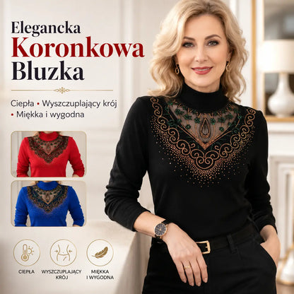 1 za 109 zł.[XL-6XL]❄️🔥Elegancka Bluzka z Ociepleniem i Koronką – Ciepło, Styl i Wyszczuplający Krój w Jednym! ✨