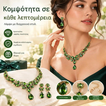 ✨【Κολιέ + Σκουλαρίκια】💖💎Νέο σετ κολιέ και σκουλαρίκια με πολύχρωμα κυβικά ζιργκόν.