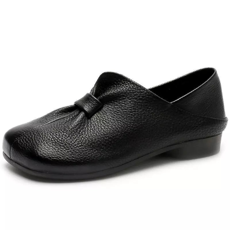 👡【35-42】2025 nuevas babuchas de suela blanda con lazo, piel de vaca de alta calidad, sencillas y exquisitas