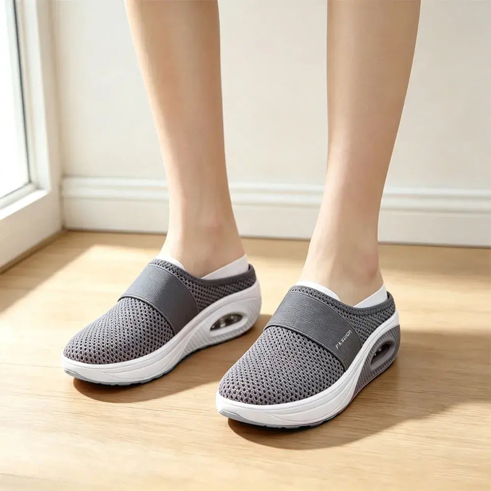 Buty damskie na płaskim obcasie - cholewka z oddychającej siateczki z amortyzacją, pogrubiona ortopedyczna podeszwa, odpowiednie do chodzenia i pieszych wędrówek.